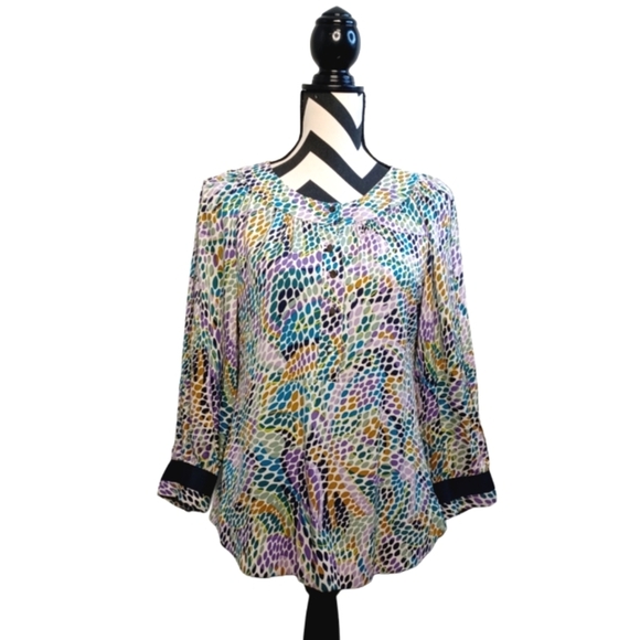 Diane Von Furstenberg Abrstact Print Office Colorful Silk Blend Blouse - Picture 1 of 10